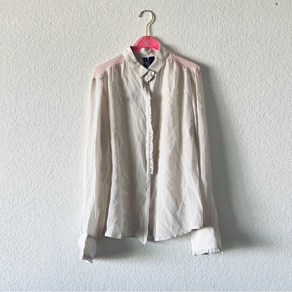 NWT Mango MNG Suit Silk Cream Long Sleeve Blouse Size 8